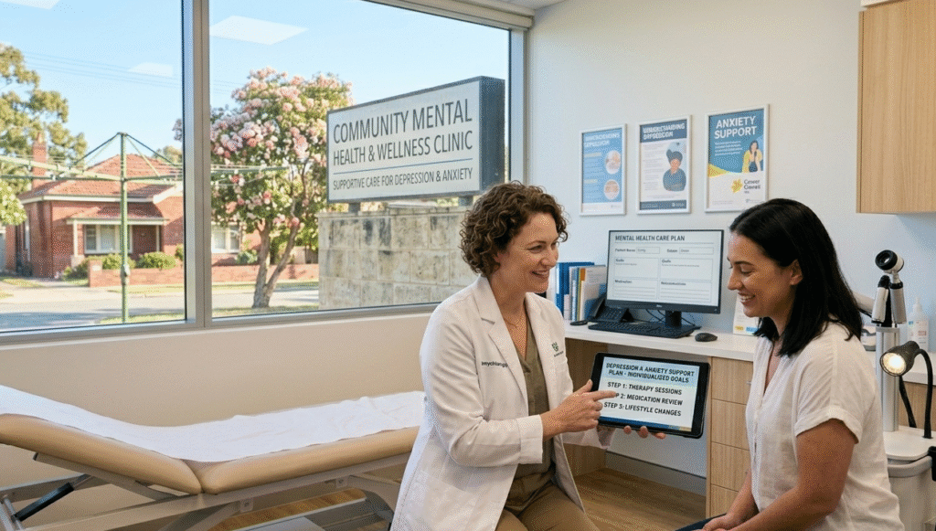 Psychiatrist consulting patient for depression care